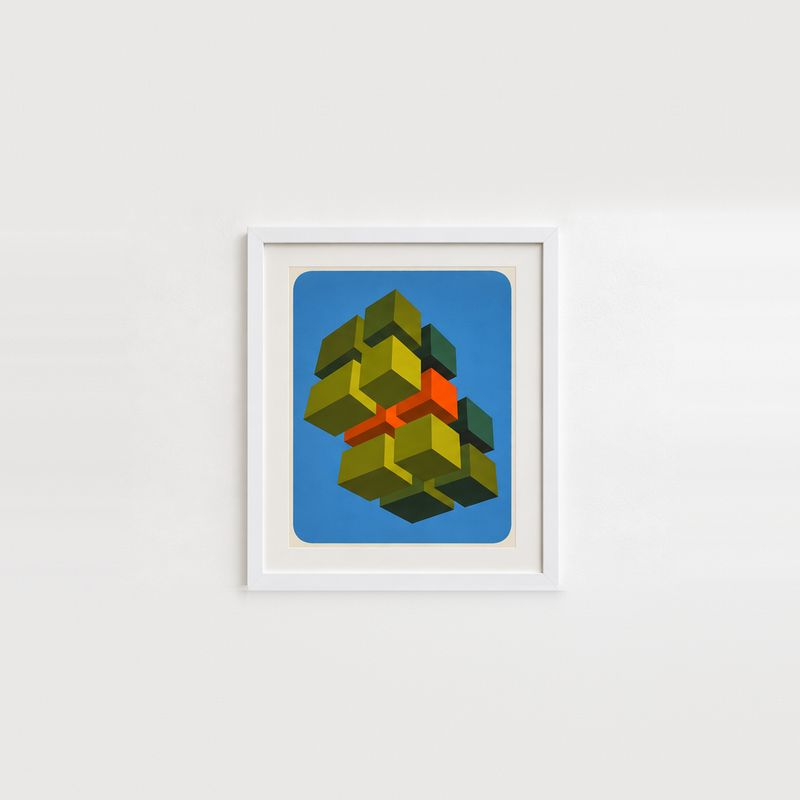 Green and Orange Cubes Print — Attributed to Marko Spalatin