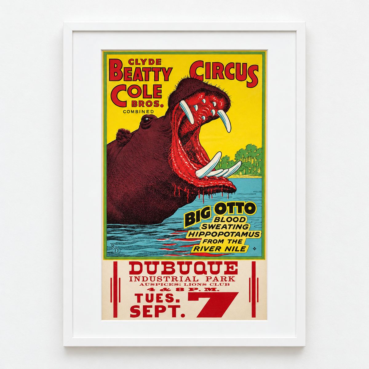 Clyde Beatty Cole Bros. Circus - Big Otto Hippopotamus Dubuque Poster