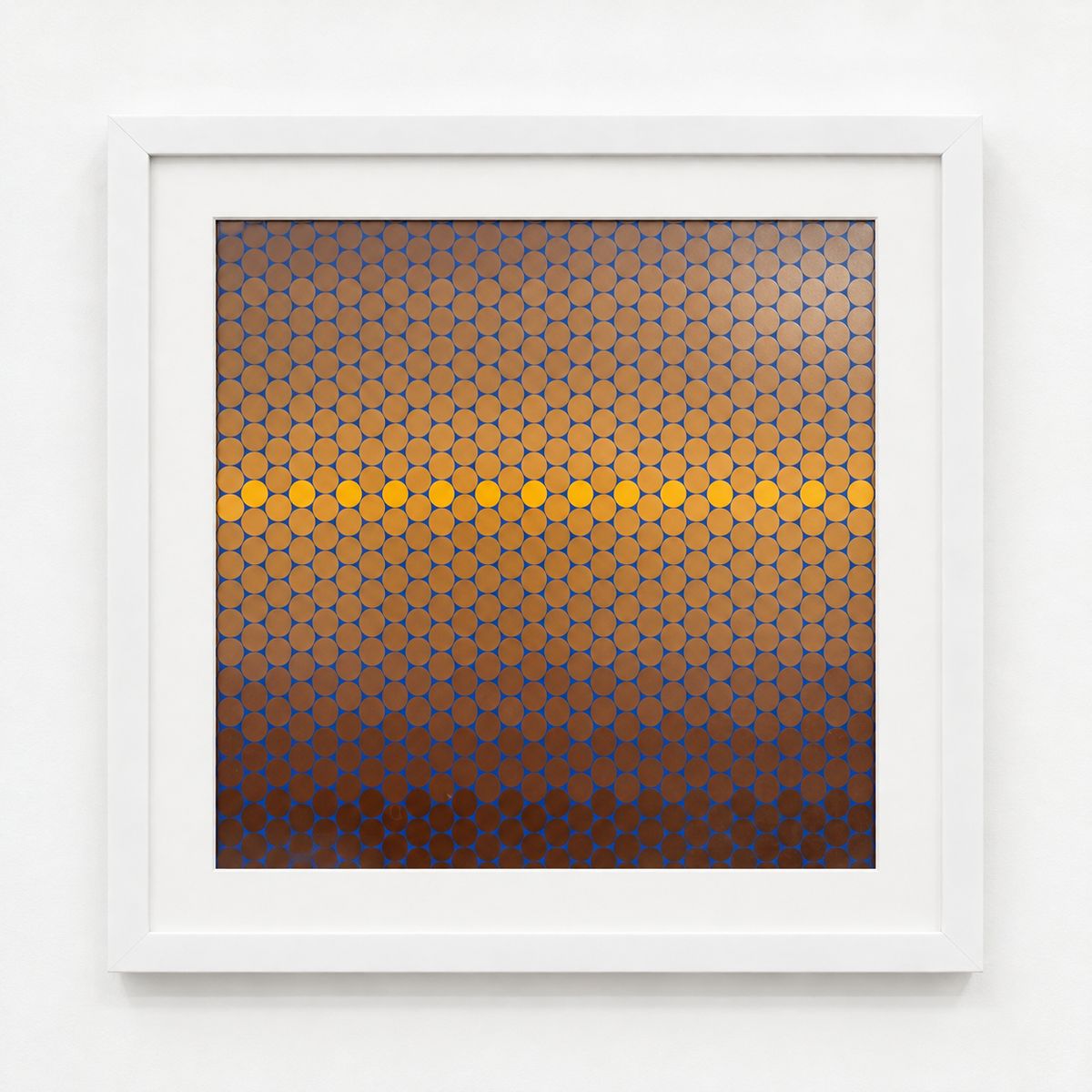 Framed Blue and Gold Circle-Pattern Artwork