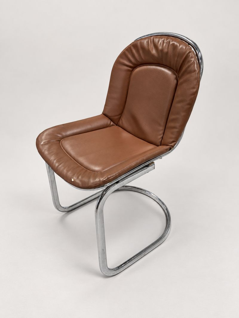 Brown Leather Chrome Cantilever Side Chair