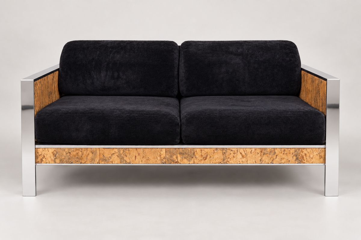 Cork and Chrome Loveseat - Attributed to Adrian Pearsall