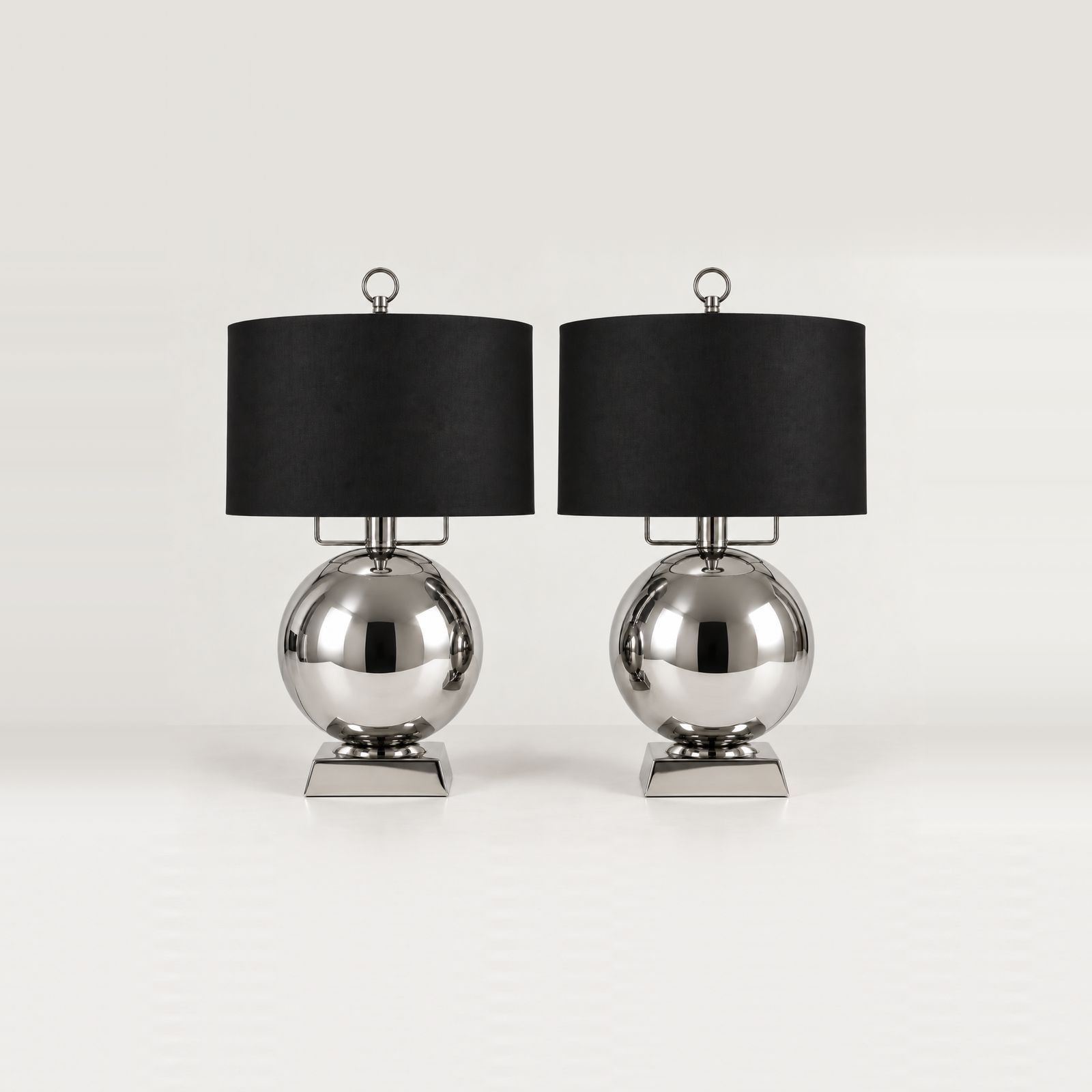 Chrome Globe Table Lamps, Pair