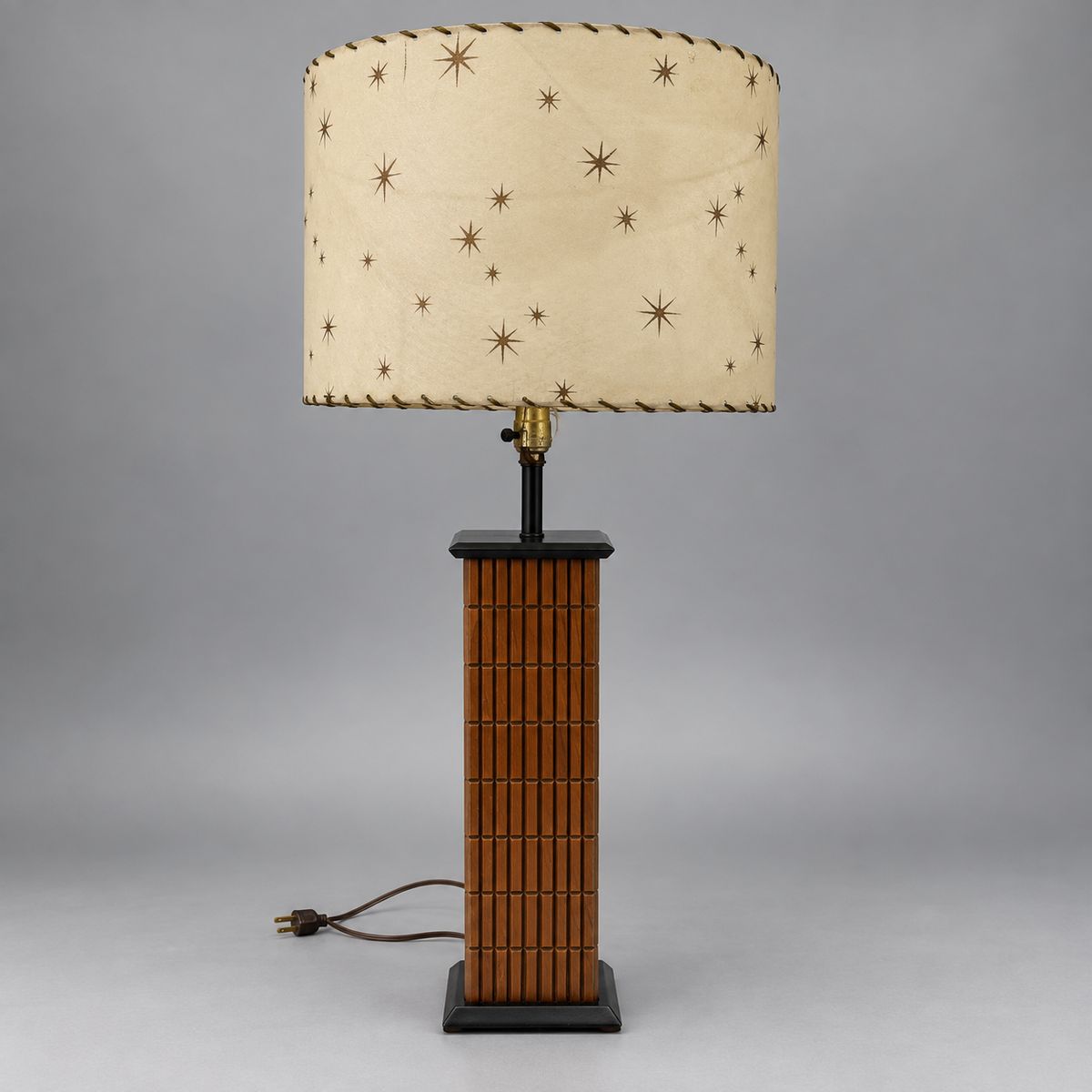 Wood Slat Table Lamp with Starburst Shade