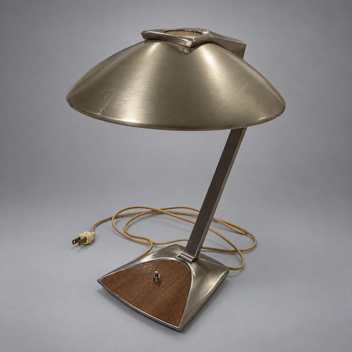 Saucer-Shade Desk Lamp with Triangular Base