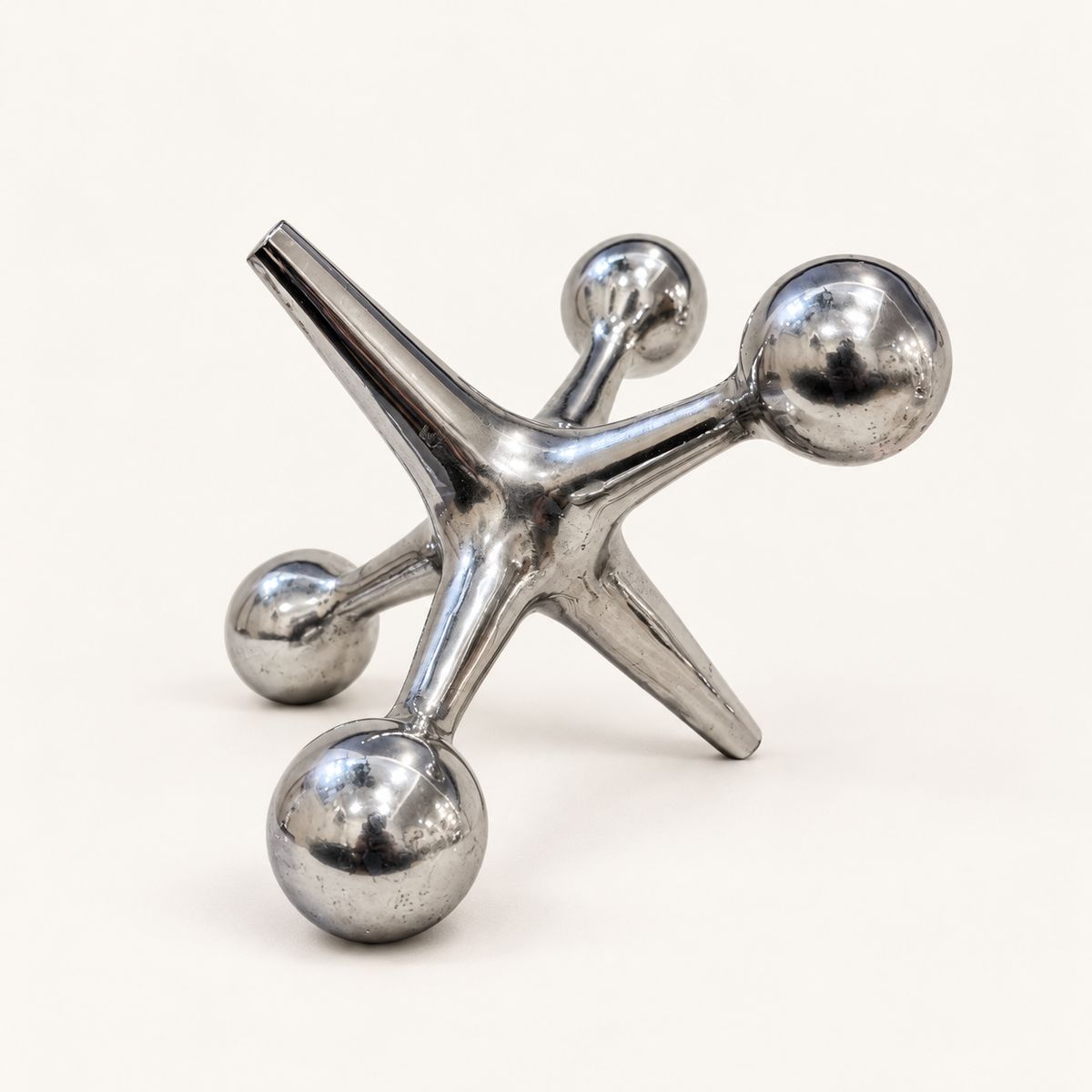 Chrome-Tone Jack-Shaped Decorative Object