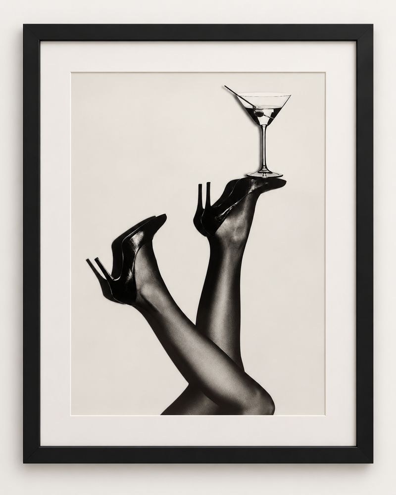 Legs and Martini — Black-and-White Photograph